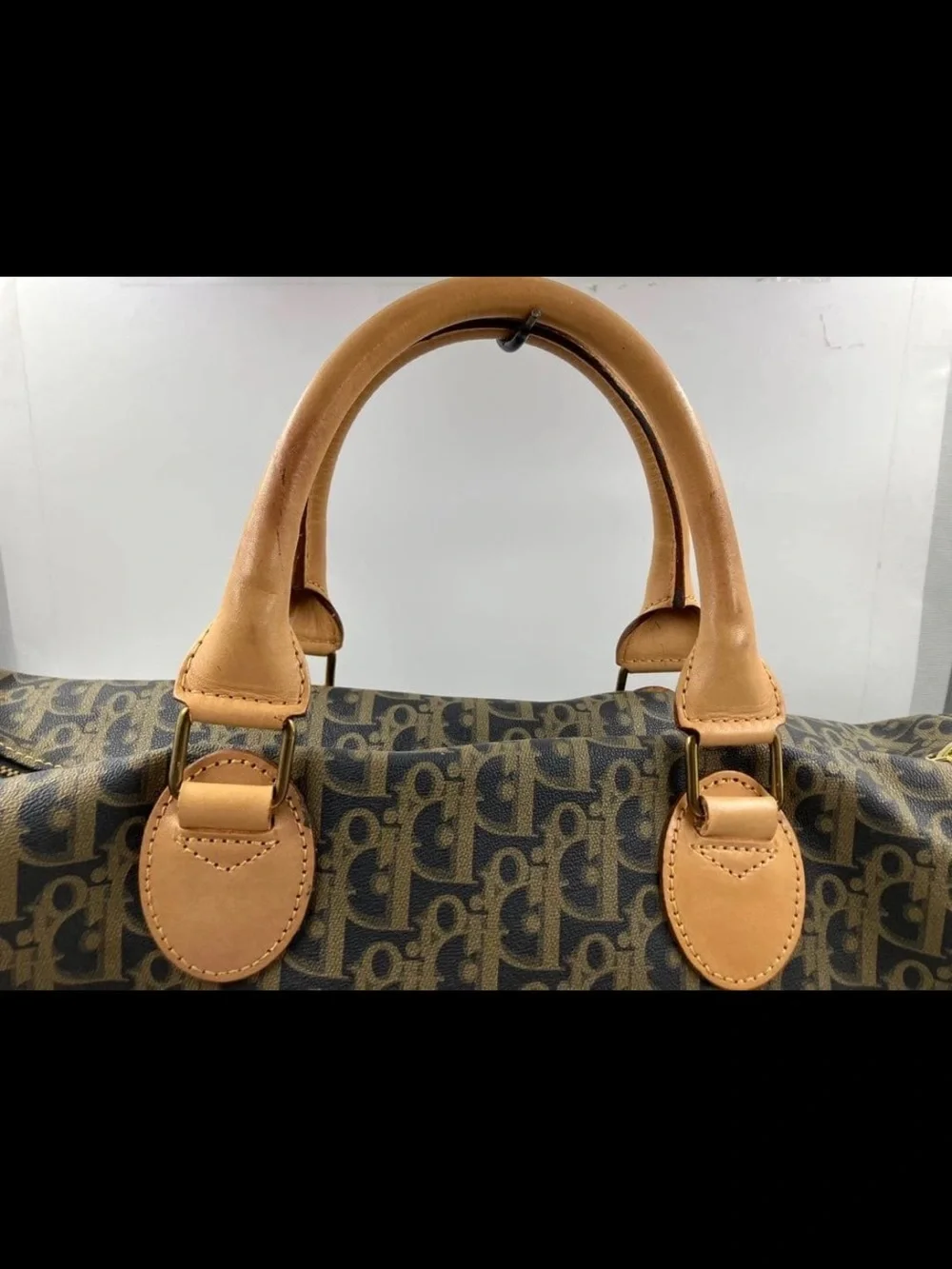 Dior Brown Monogram Satchel with Tan Leather Handles